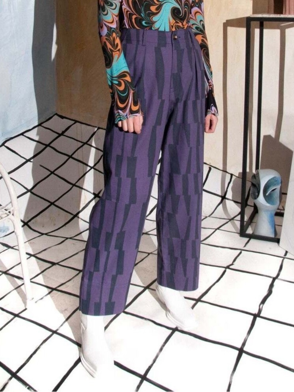 UNTITLED IN MOTION Basile Accenda Night Trousers Pants Pleated Retro Artsy M